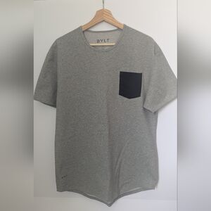 BYLT Basics Drop Cut Short Sleeve Lux T-shirt Heather Gray & Navy Pocket Men's